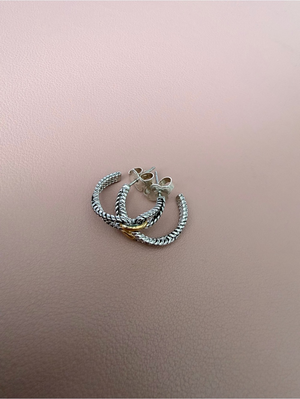 Barley Worn David Yurman Two-Tone Twisted Hoop Earrings in Silver and Gold